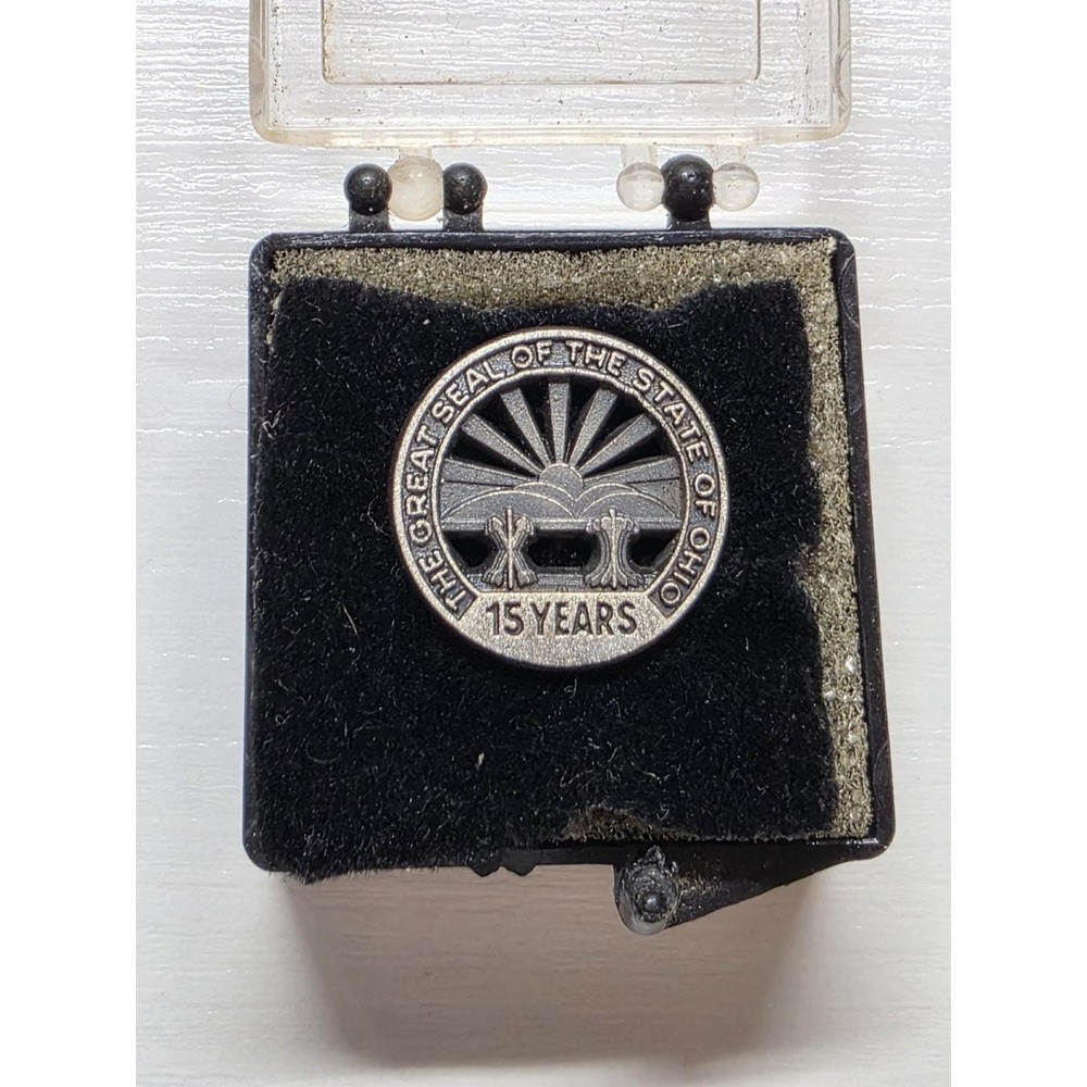 Vintage The Great State Of Ohio Seal 15 Years Sterling Silver Lapel Pin